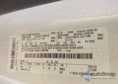 2021 Ford F-250 Xl from USA, damaged, VIN 1FT7X2BTXMEC68754